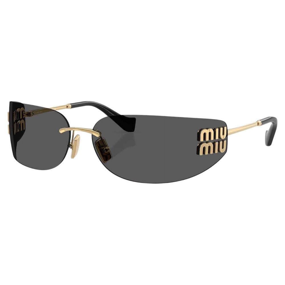 New MIU MIU Sunglasses Gold Dark Gray Lens Runway Wrap Rimless Authentic Miu Miu